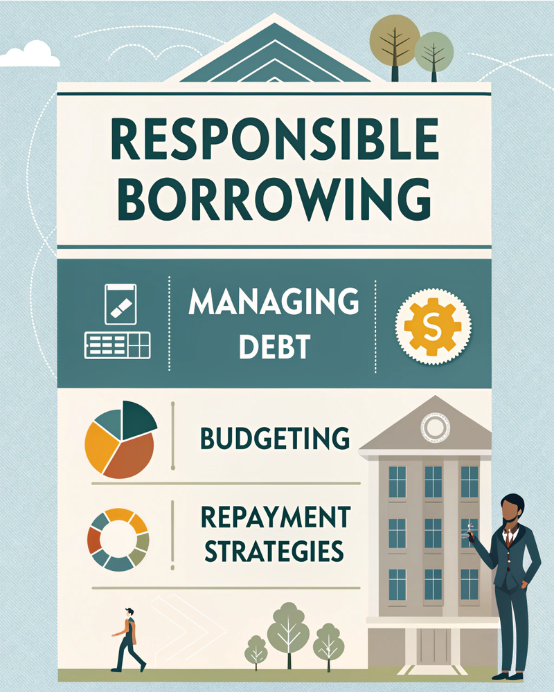 A collage of images representing responsible borrowing practices